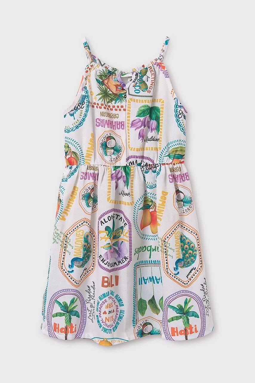 Dievčenské šaty Mayoral zelená farba, mini, áčkový strih, 6986