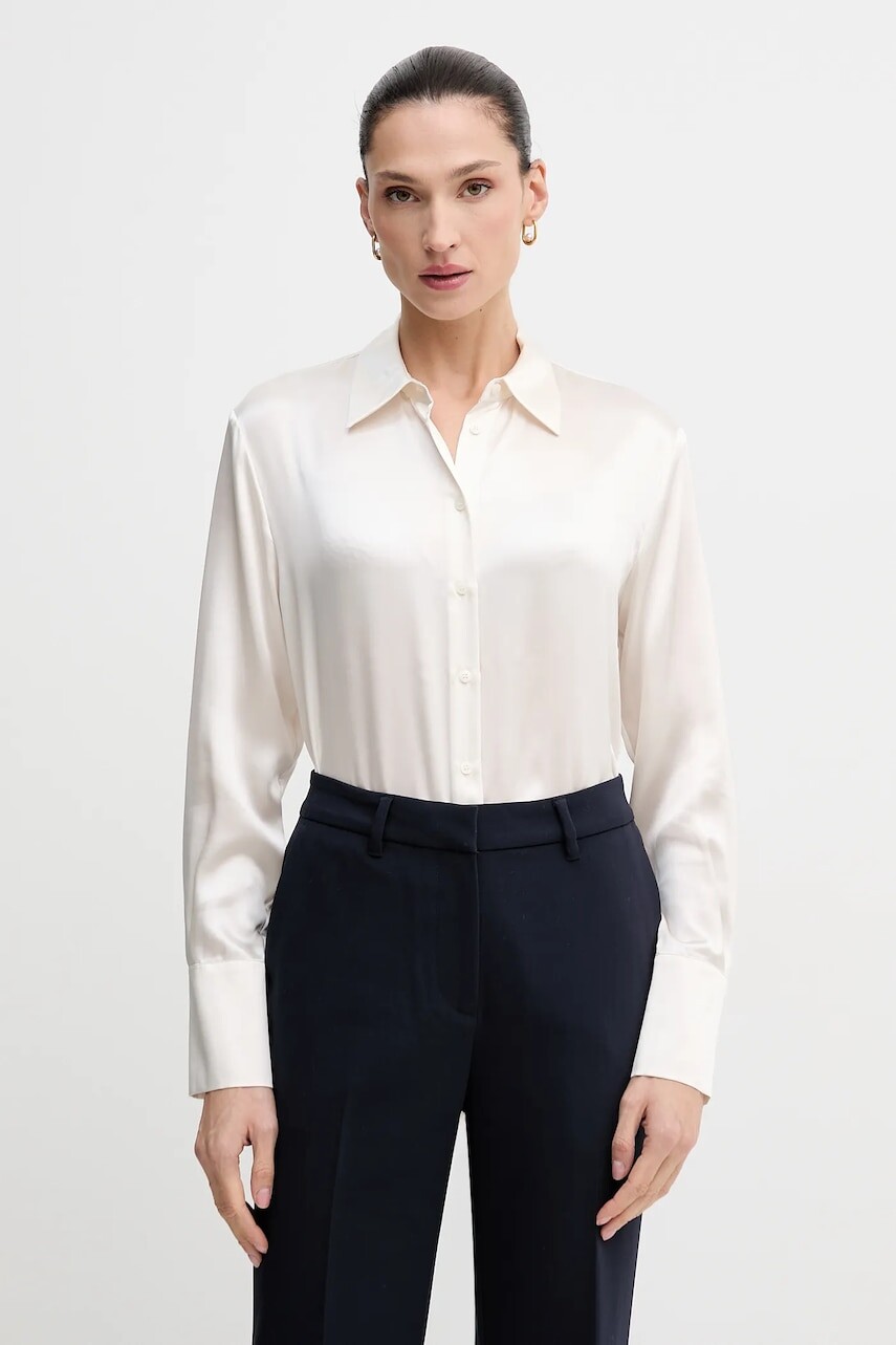 Hodvábna košeľa Sisley šedá farba, regular, s klasickým golierom, 5LZMLQ05E