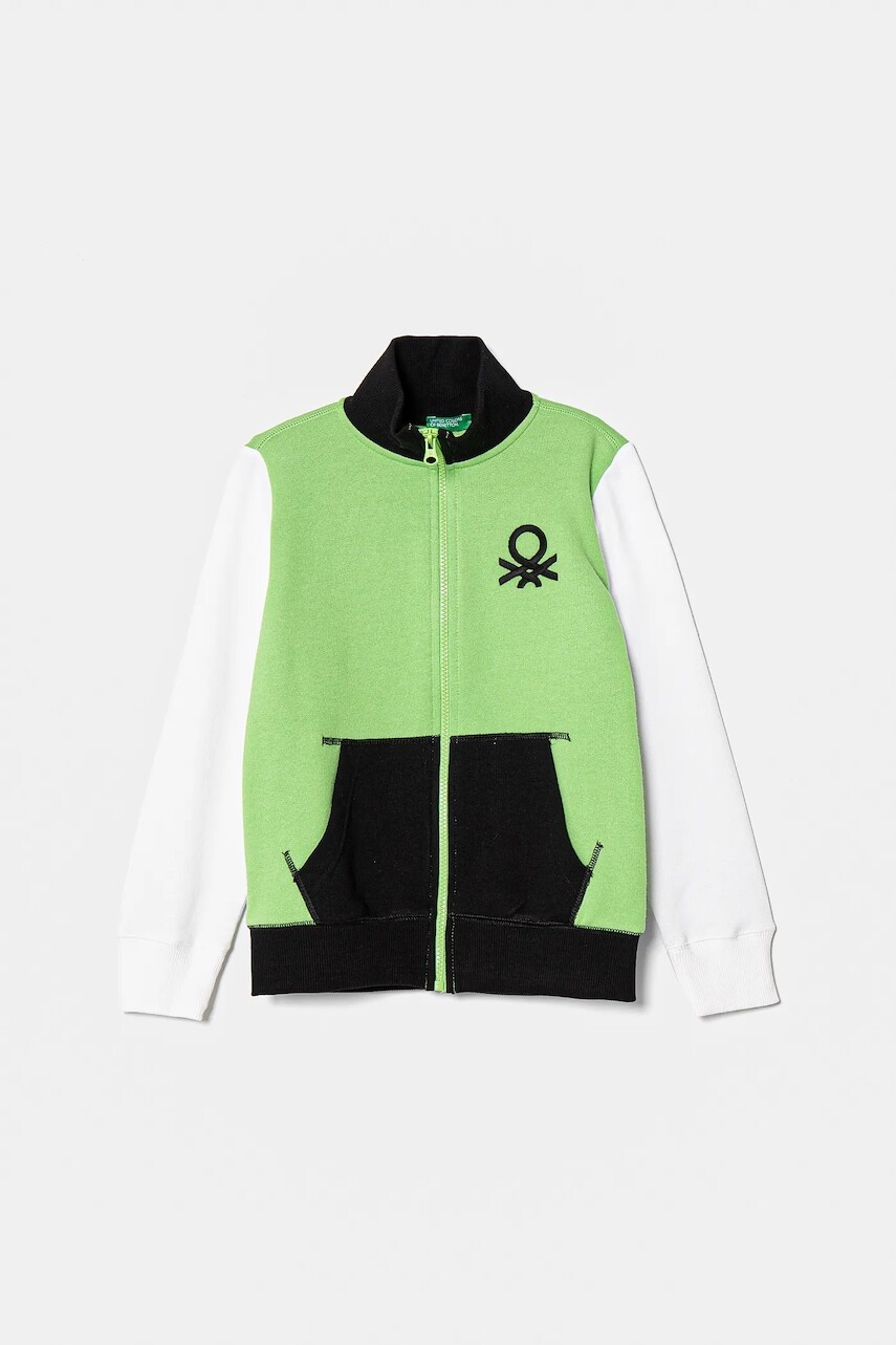 Detská bavlnená mikina United Colors of Benetton zelená farba, jednofarebná, 3J68C501B