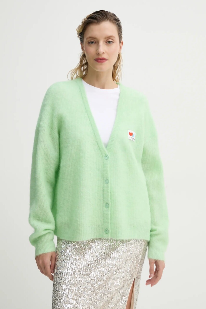 Kardigán American Vintage dámsky, zelená farba, tenký, NEN19AE25