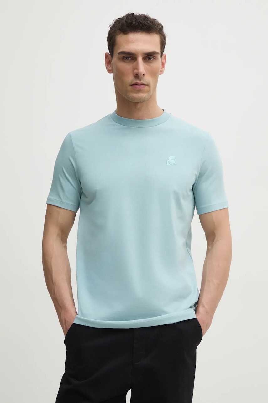 Tričko Karl Lagerfeld pánske, tyrkysová farba, jednofarebné, 551221.755750