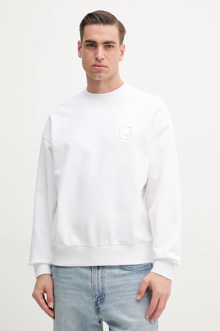 Bavlnená mikina BOSS pánska, biela farba, s nášivkou, 50533075