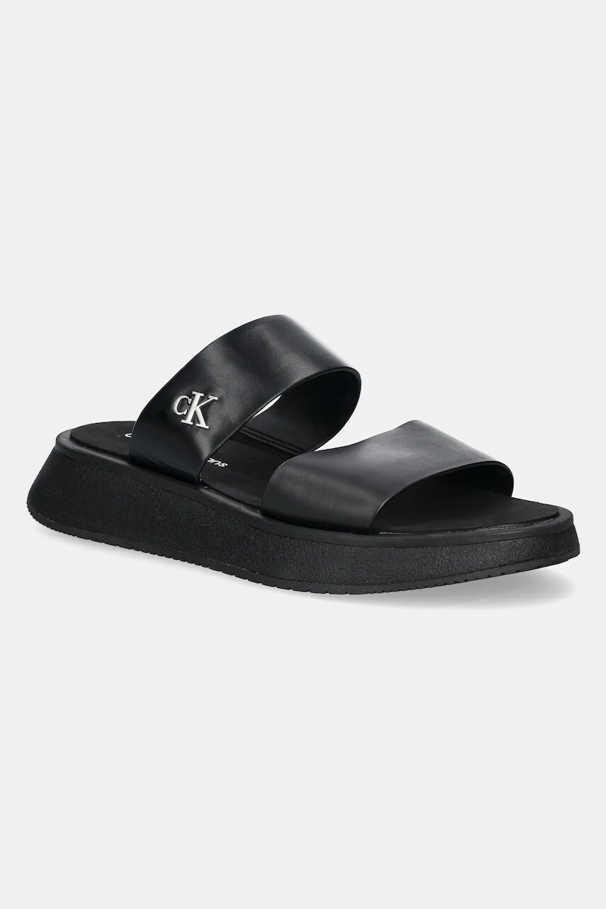 Šľapky Calvin Klein Jeans SANDAL SLIDE DOUBLE STRAP dámske, čierna farba, na platforme, YW0YW01694