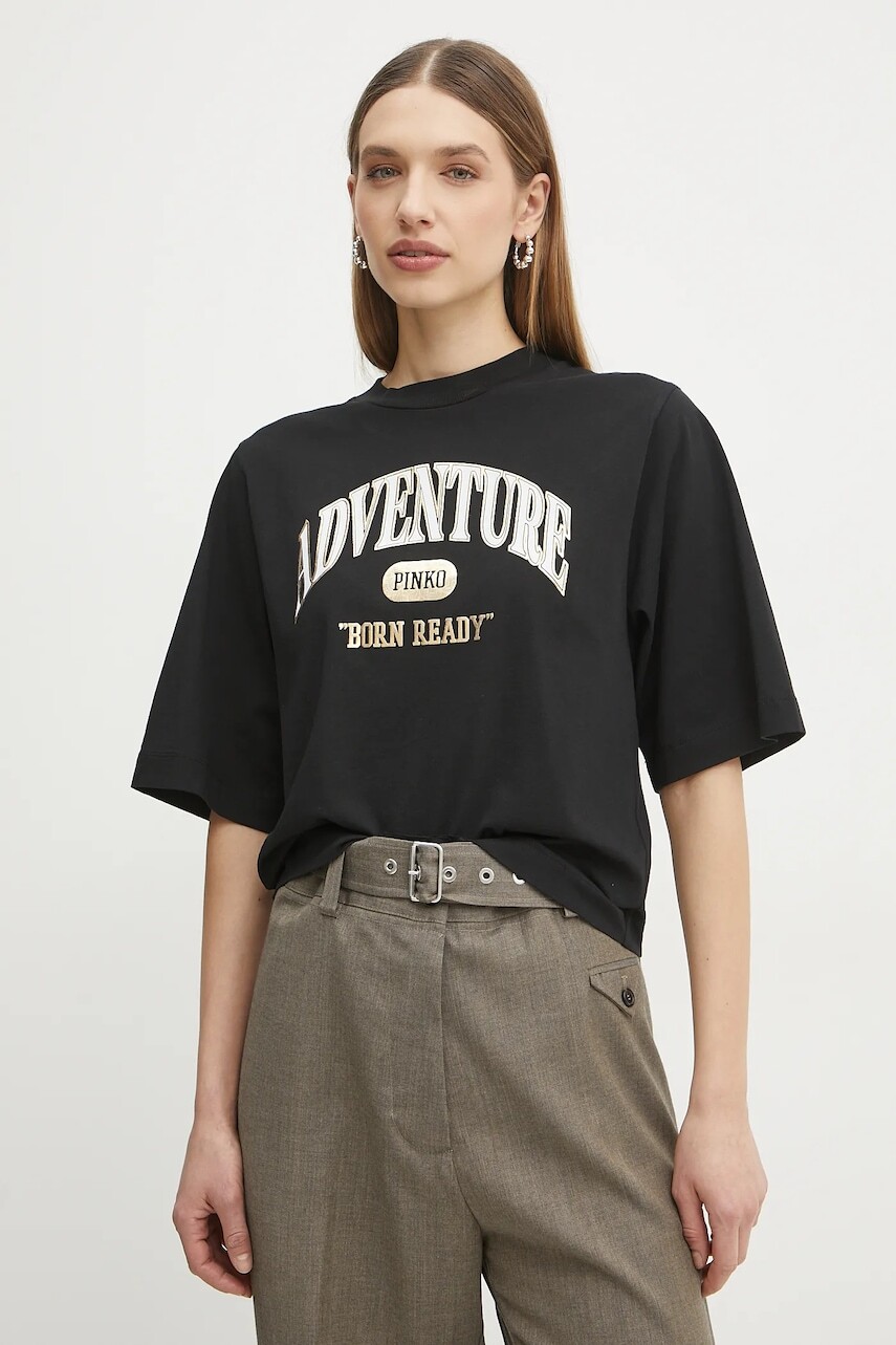 Bavlnené tričko Pinko dámske, čierna farba, 104604 A2CS