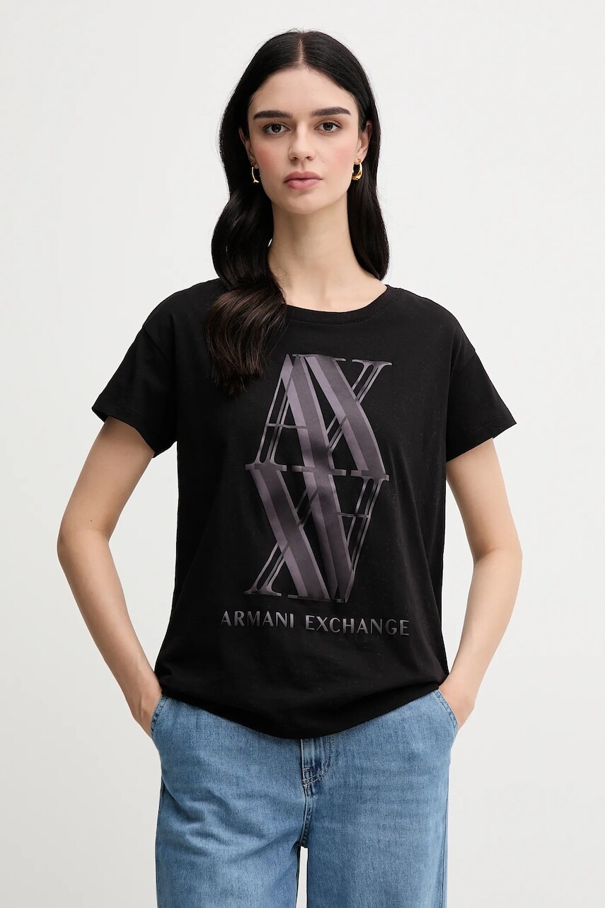 Bavlnené tričko Armani Exchange dámske, čierna farba, XW000515 AF10359