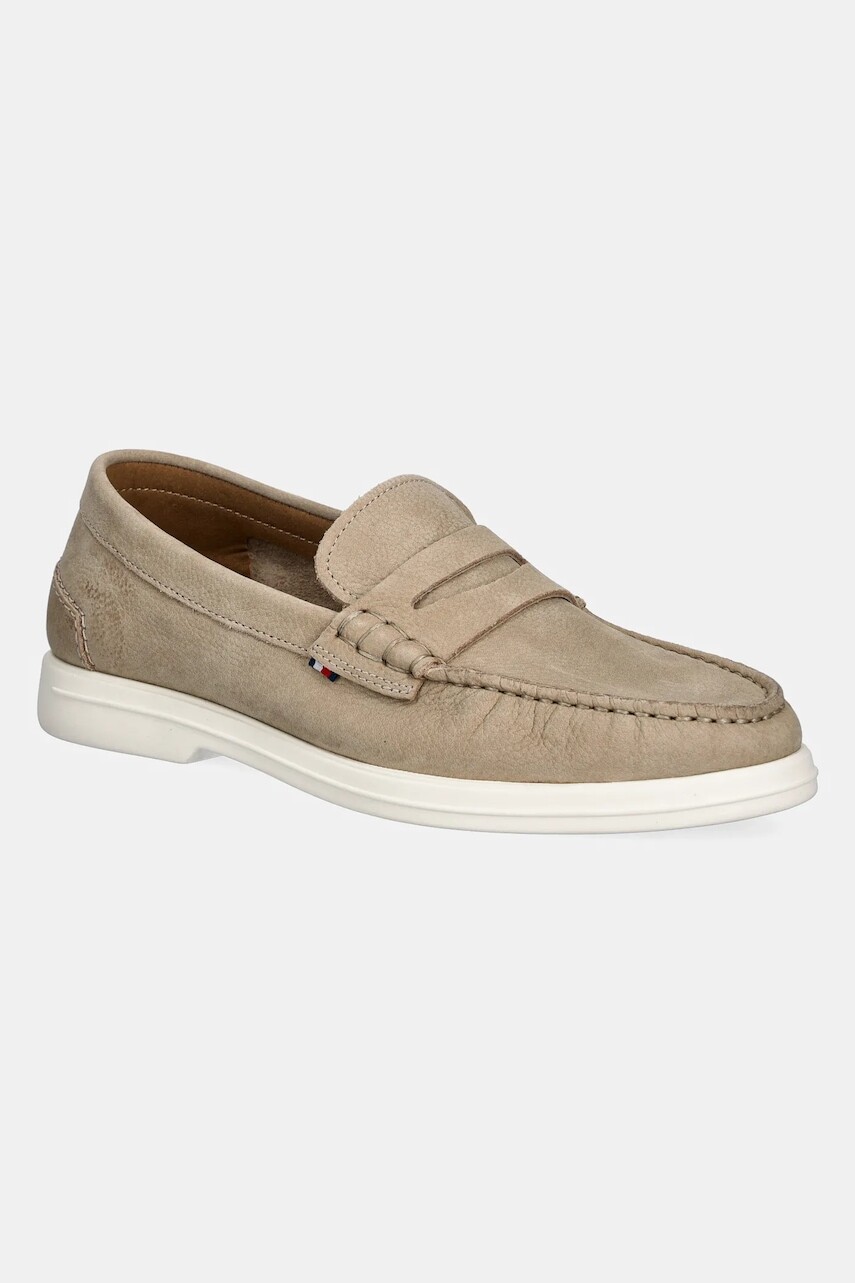 Nubukové mokasíny Tommy Hilfiger TOMMY HILFIGER NUBUCK P LOAFER pánske, béžová farba, FM0FM05350