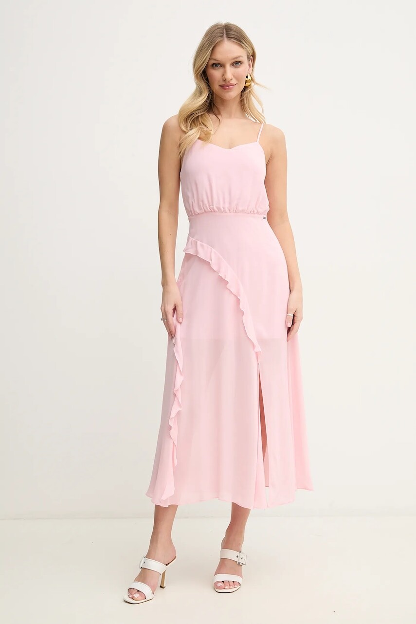 Šaty Armani Exchange ružová farba, midi, rovný strih, XW000199 AF12741