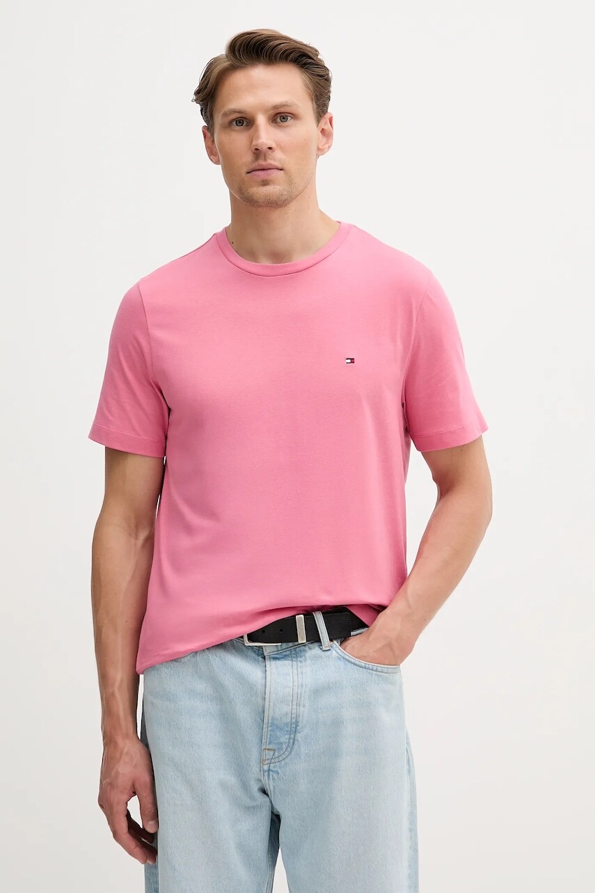 Bavlnené tričko Tommy Hilfiger pánske, ružová farba, jednofarebné, MW0MW39995