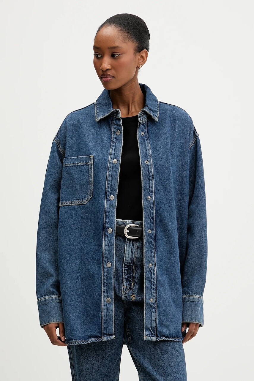 Rifľová košeľa KSUBI Oversized Longsleeve Shirt Subway dámska, voľný strih, s klasickým golierom, WPF24SH007