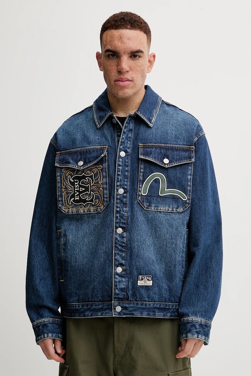 Rifľová bunda Evisu Sheridan Daicock Printed pánska, tmavomodrá farba, prechodná, 2EAHTM4SJ1015