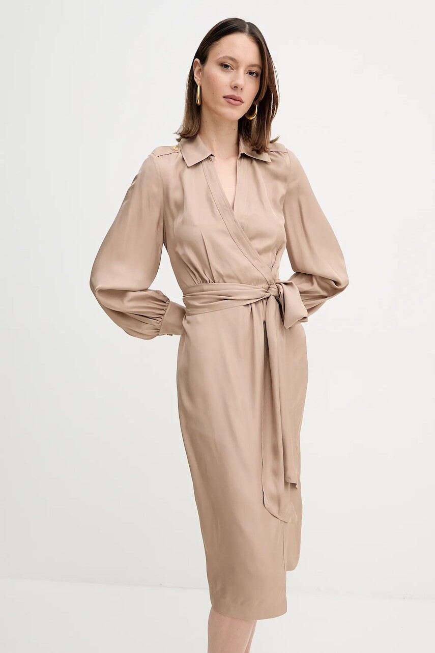 Šaty Marciano by Guess DORIAN béžová farba, midi, rovný strih, 5GGK30 7309A