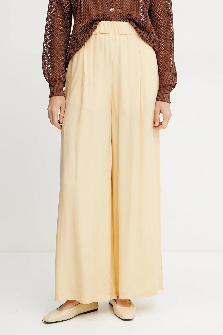 Nohavice Patrizia Pepe dámske, béžová farba, široké, vysoký pás, 2P1673 A057