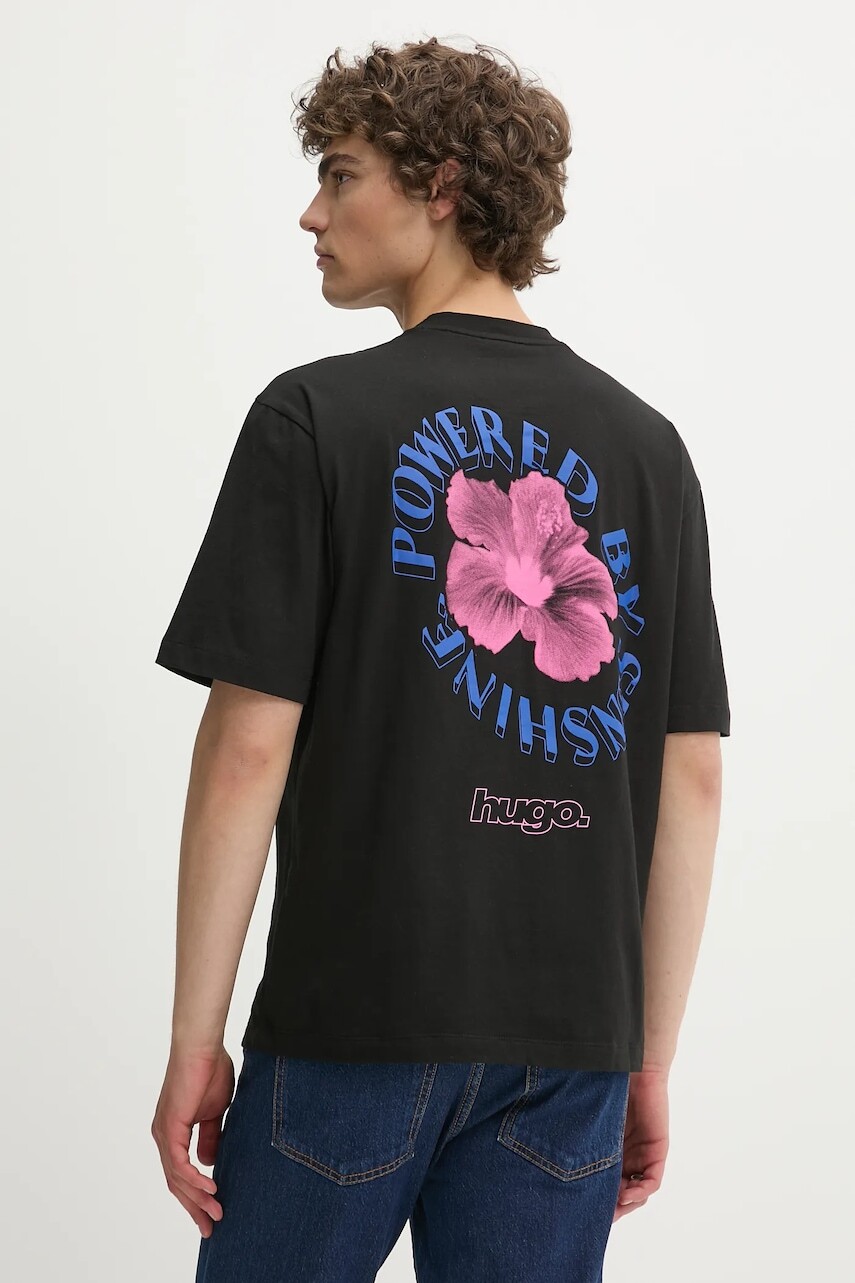 Bavlnené tričko Hugo Blue pánske, čierna farba, s potlačou, 50536127