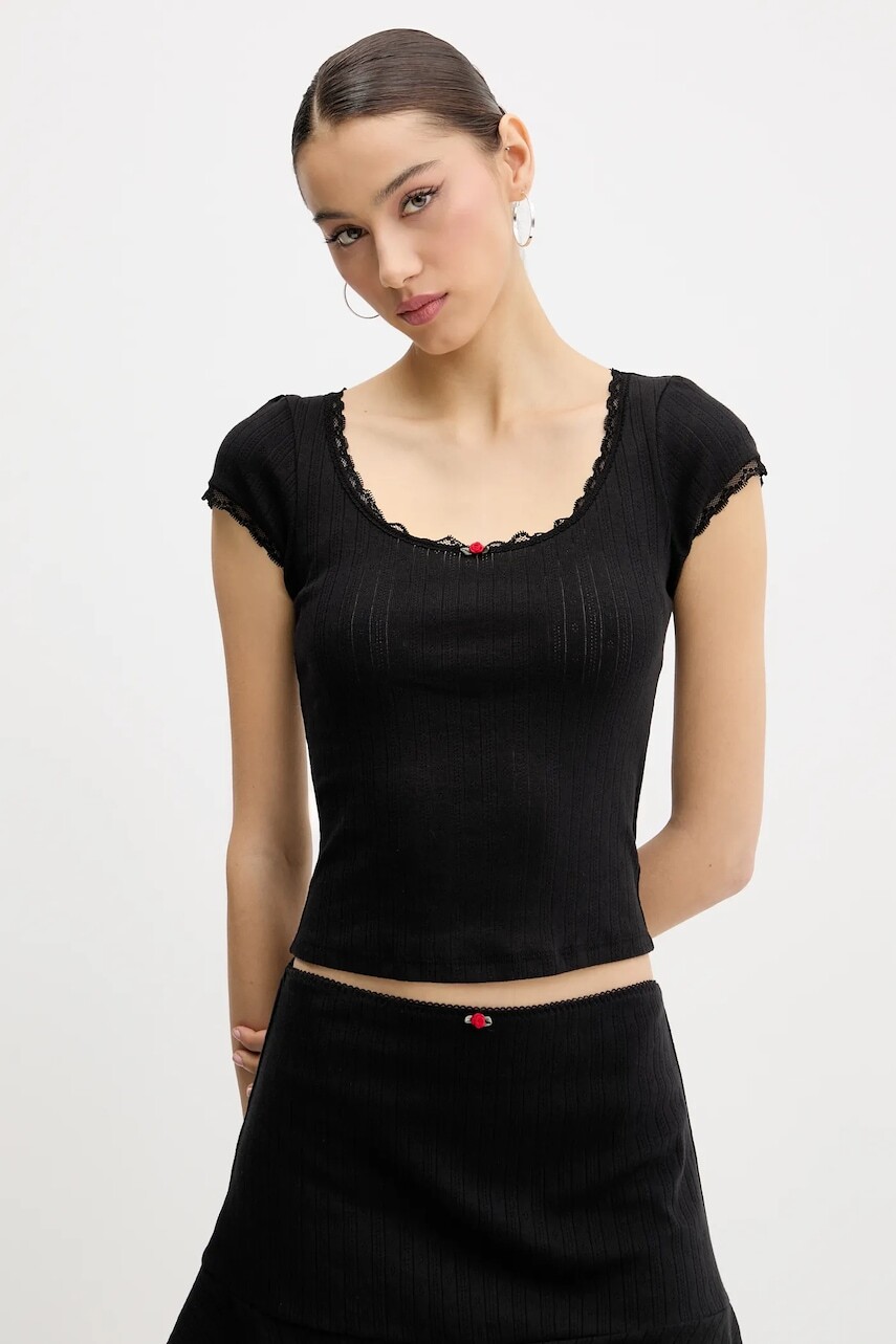 Bavlnené tričko Tommy Jeans dámske, čierna farba, DW0DW20621