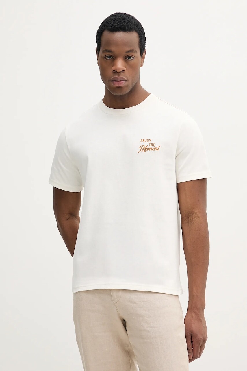 Bavlnené tričko United Colors of Benetton pánske, béžová farba, s nášivkou, 34BNU10AP