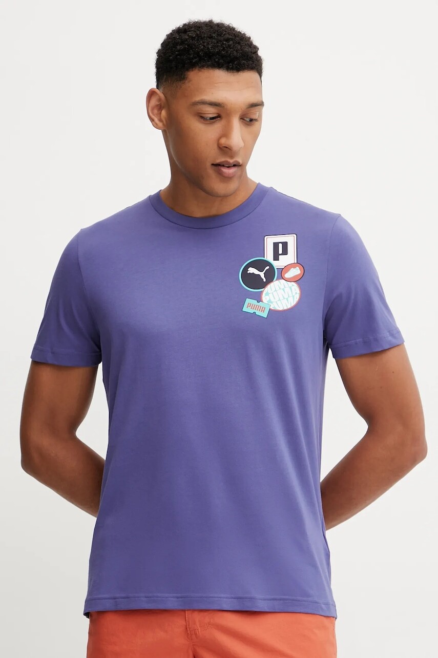 Bavlnené tričko Puma GRAPHICS Icon pánske, fialová farba, s potlačou, 684829