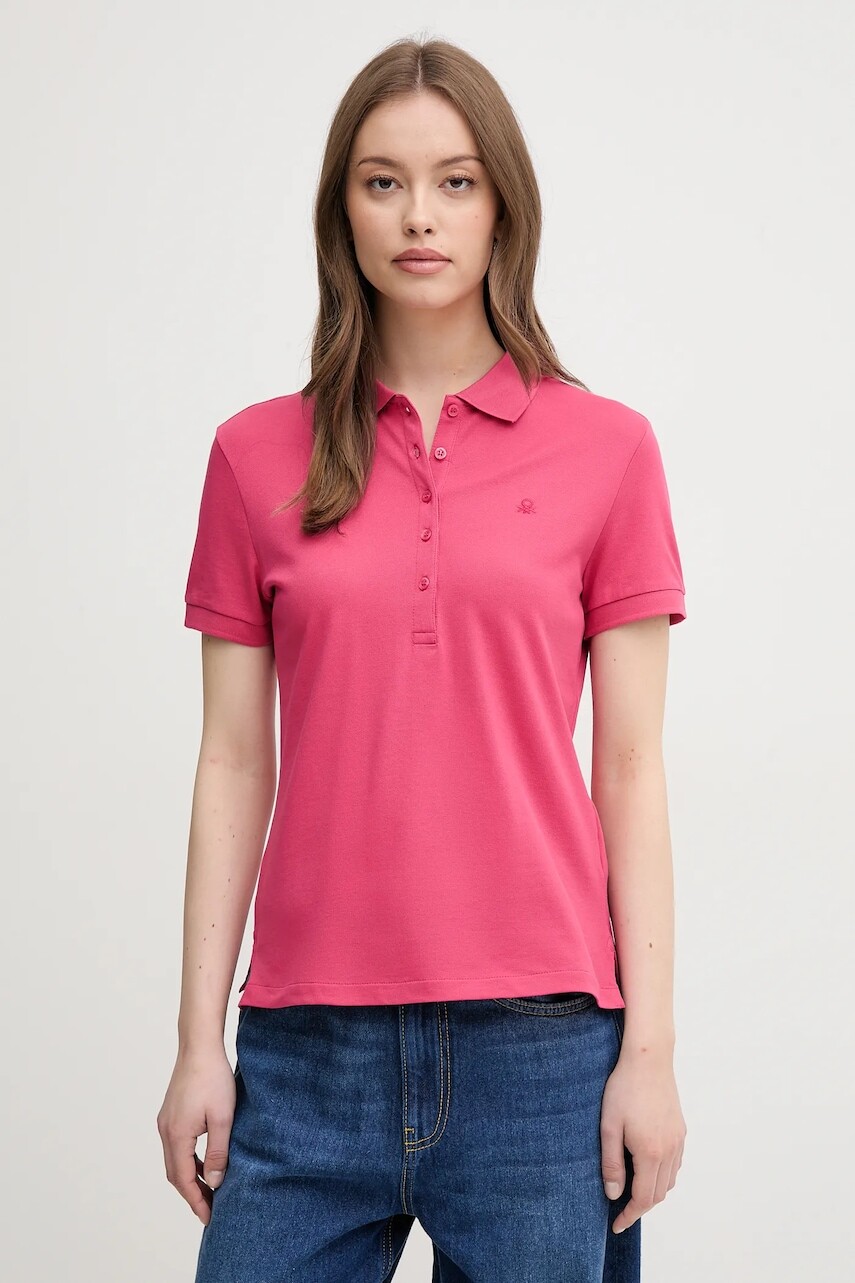 Polo tričko United Colors of Benetton dámske, ružová farba, 3TQJD300W