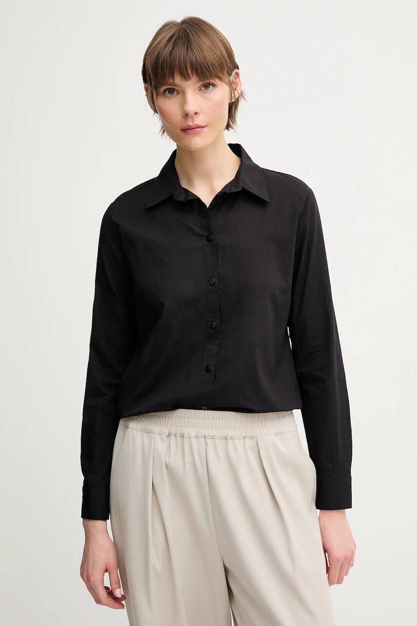 Bavlnená košeľa United Colors of Benetton čierna farba, regular, s klasickým golierom, 5WPQDQ0AX