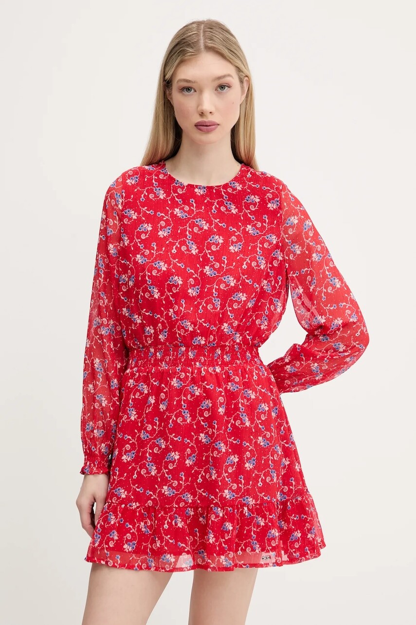 Šaty Tommy Jeans červená farba, mini, áčkový strih, DW0DW20338