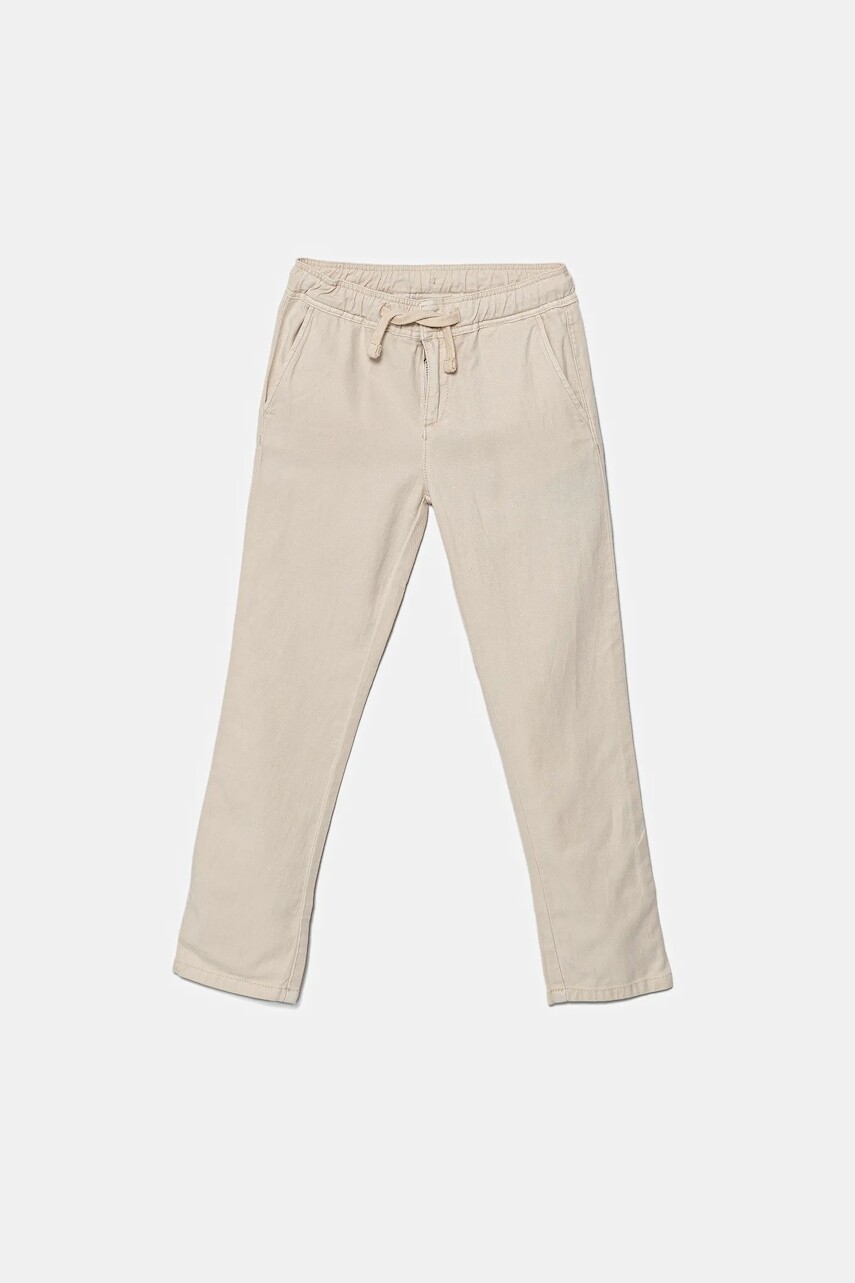 Detské nohavice s prímesou ľanu Guess béžová farba, jednofarebné, N5GB05 WHAR0