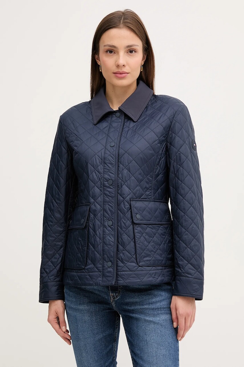 Bunda Tommy Hilfiger tmavomodrá farba, prechodná, WW0WW45641