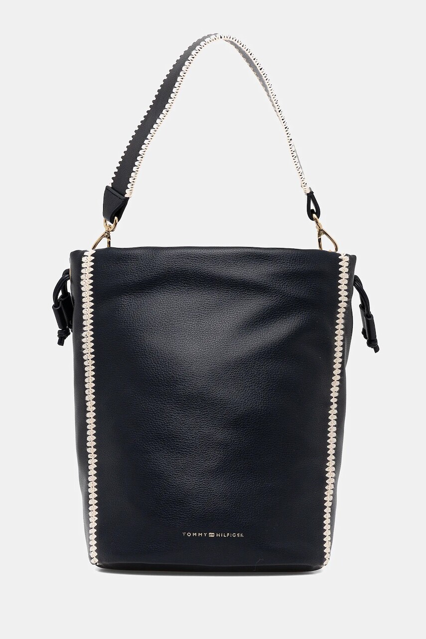 Kožená kabelka Tommy Hilfiger tmavomodrá farba, AW0AW17540