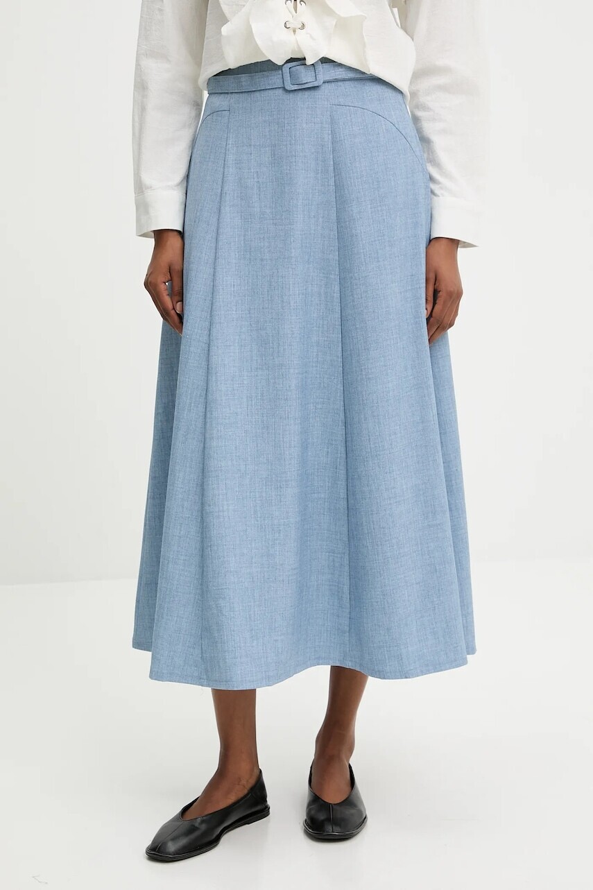 Sukňa Answear.LAB modrá farba, midi, áčkový strih