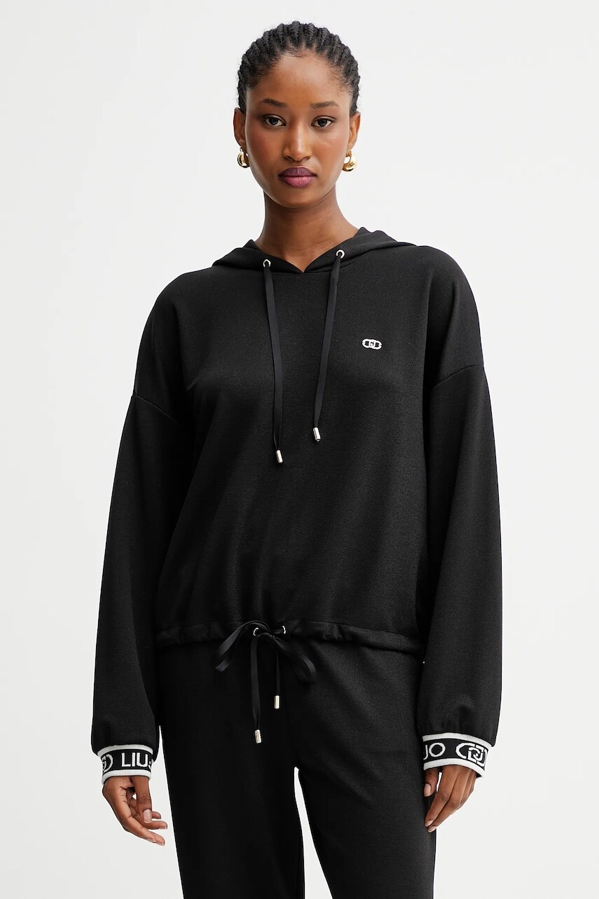 Mikina Liu Jo čierna farba, s kapucňou, jednofarebná, TF5285.J4747