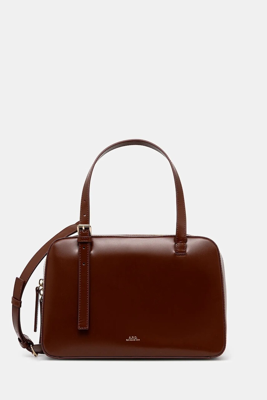 Kožená kabelka A.P.C. sac virginie box hnedá farba, PXBRU.F67017