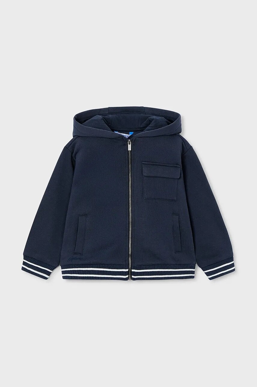 Detská mikina Mayoral tmavomodrá farba, s kapucňou, jednofarebná, 4427