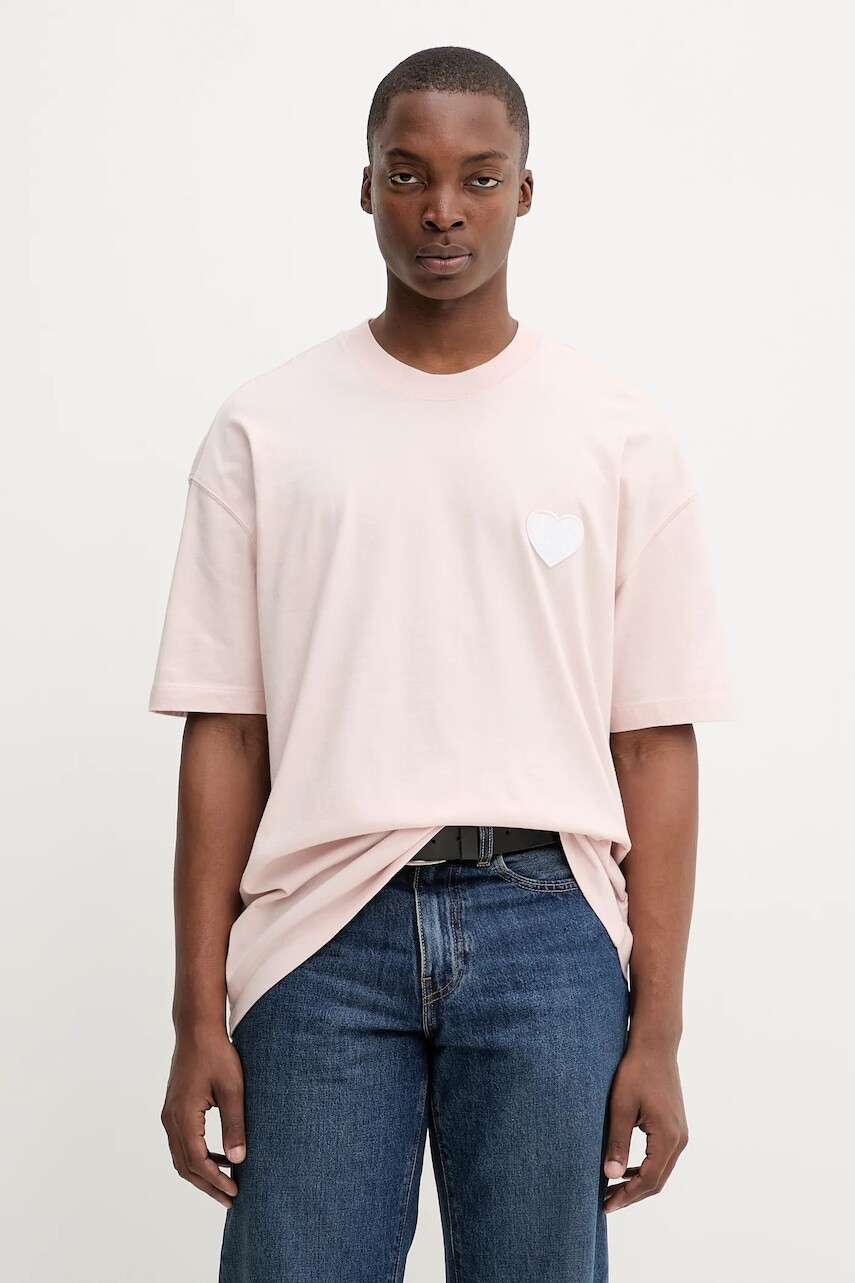 Bavlnené tričko AllSaints LOVER pánske, ružová farba, s nášivkou, M041JC