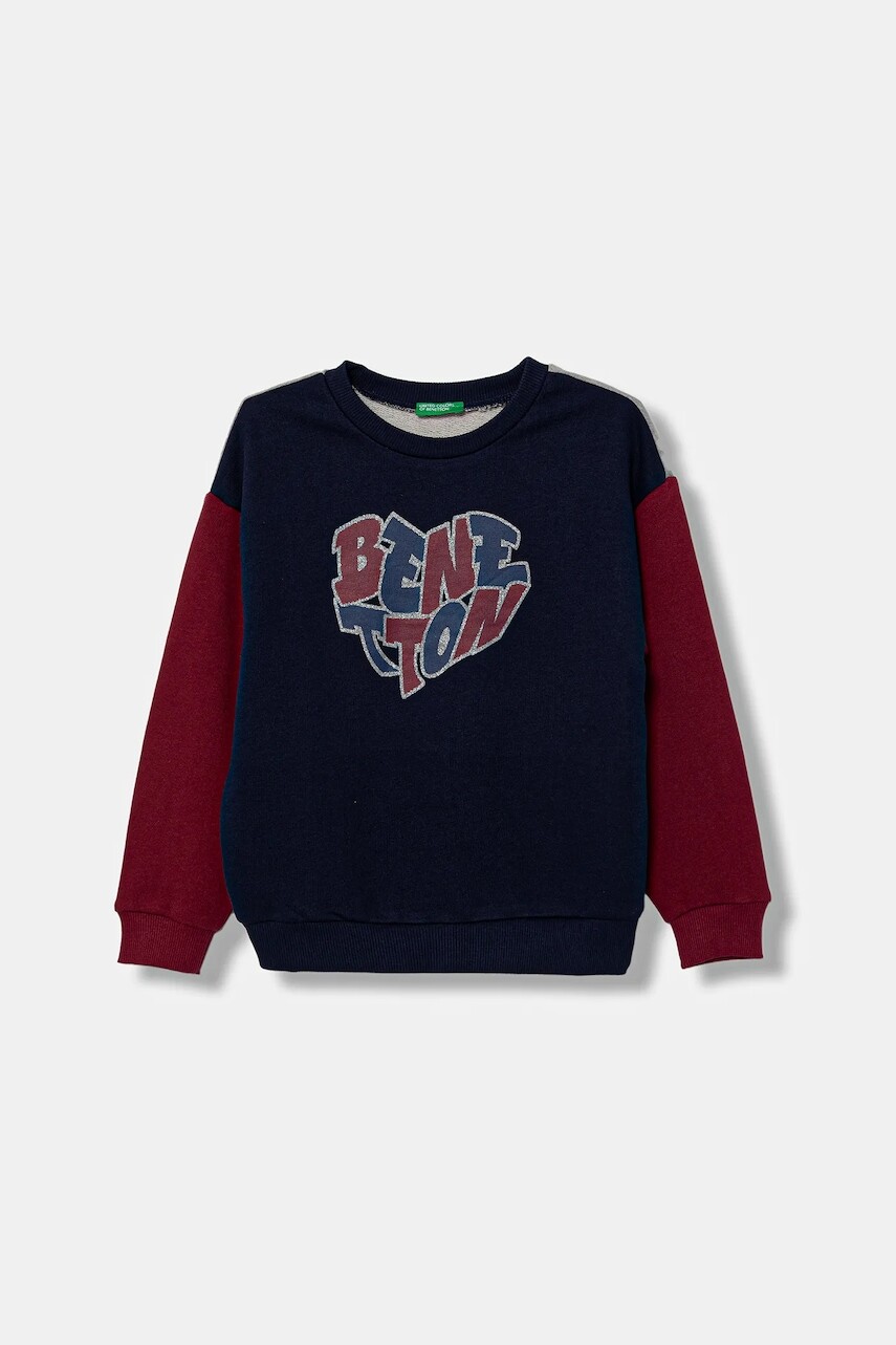 Detská bavlnená mikina United Colors of Benetton tmavomodrá farba, vzorovaná, 3J68C10Q0