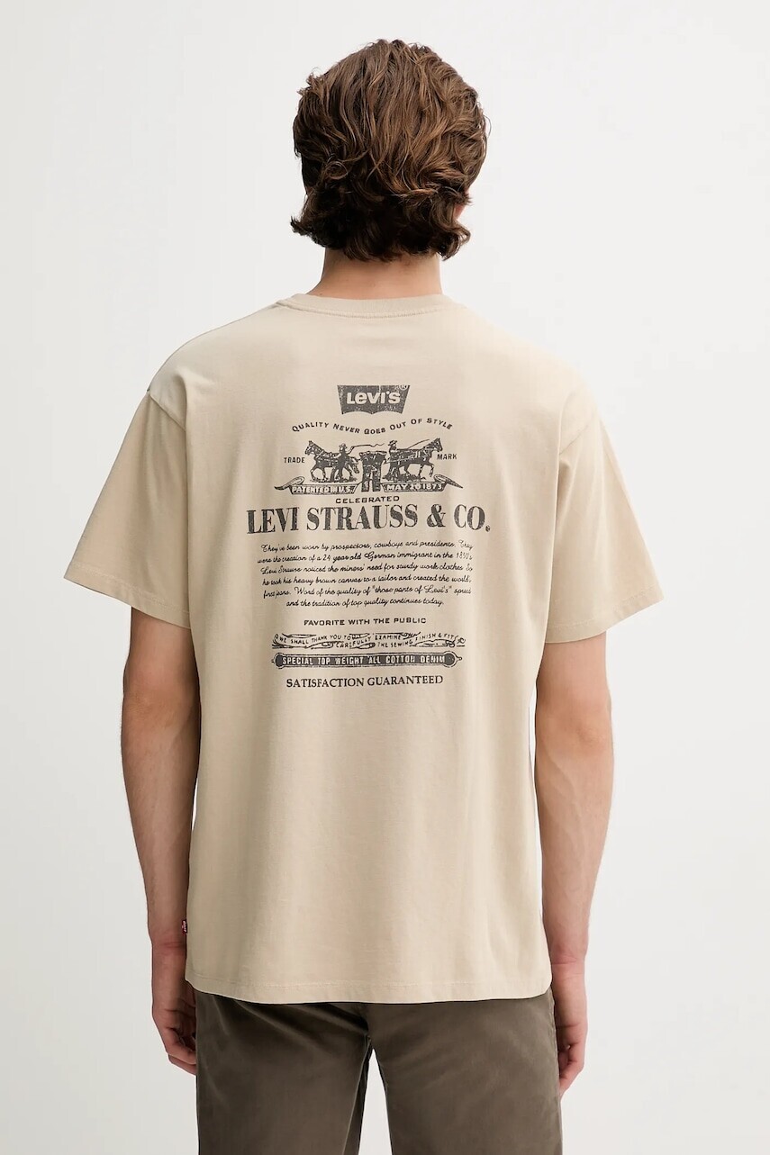 Bavlnené tričko Levi's pánske, béžová farba, jednofarebné, 87373