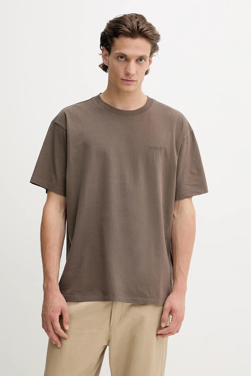 Bavlnené tričko Levi's pánske, hnedá farba, jednofarebné, A0637