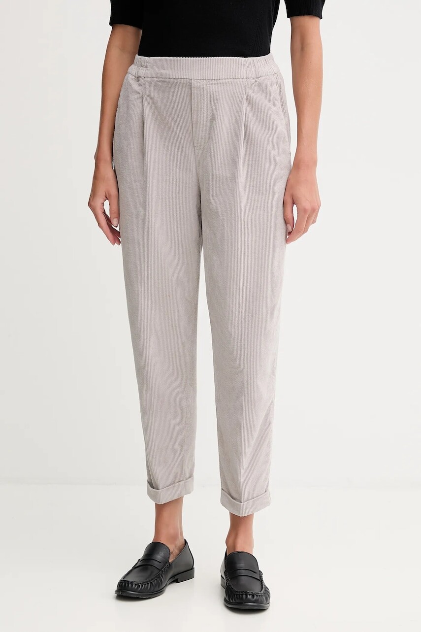 Menčestrové nohavice United Colors of Benetton šedá farba, rovný strih, vysoký pás, 4HA2556K4