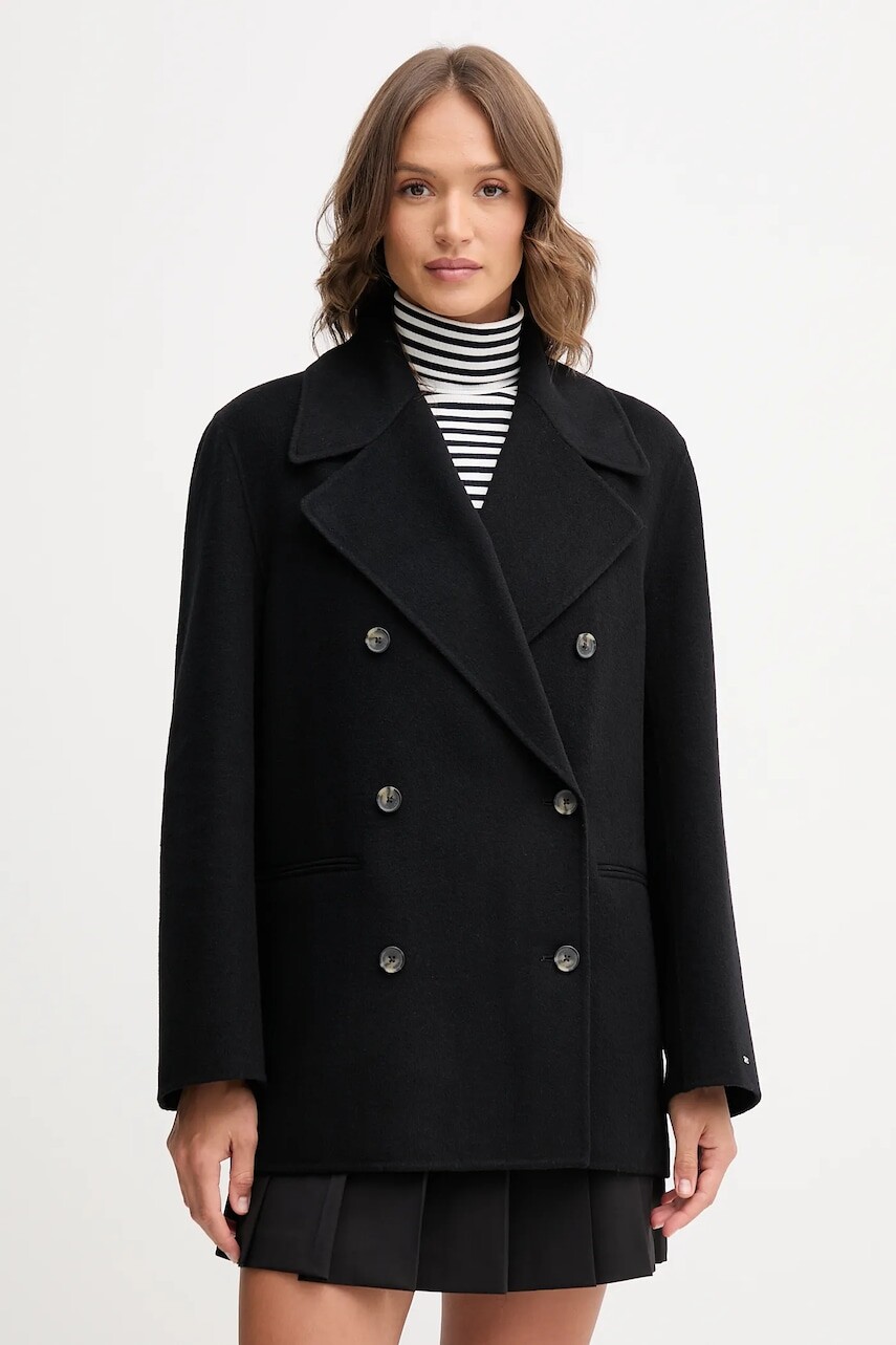 Vlnený kabát Tommy Hilfiger čierna farba, WW0WW47479