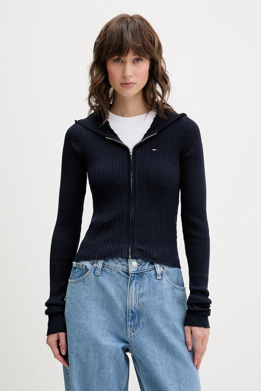 Kardigán Tommy Jeans tmavomodrá farba, ľahký, DW0DW21673