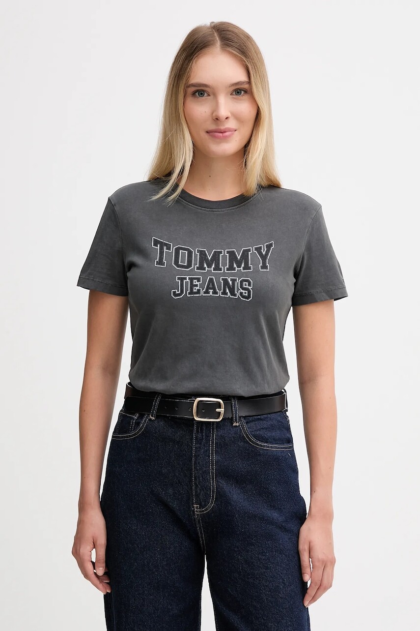 Bavlnené tričko Tommy Jeans dámske, čierna farba, DW0DW21966