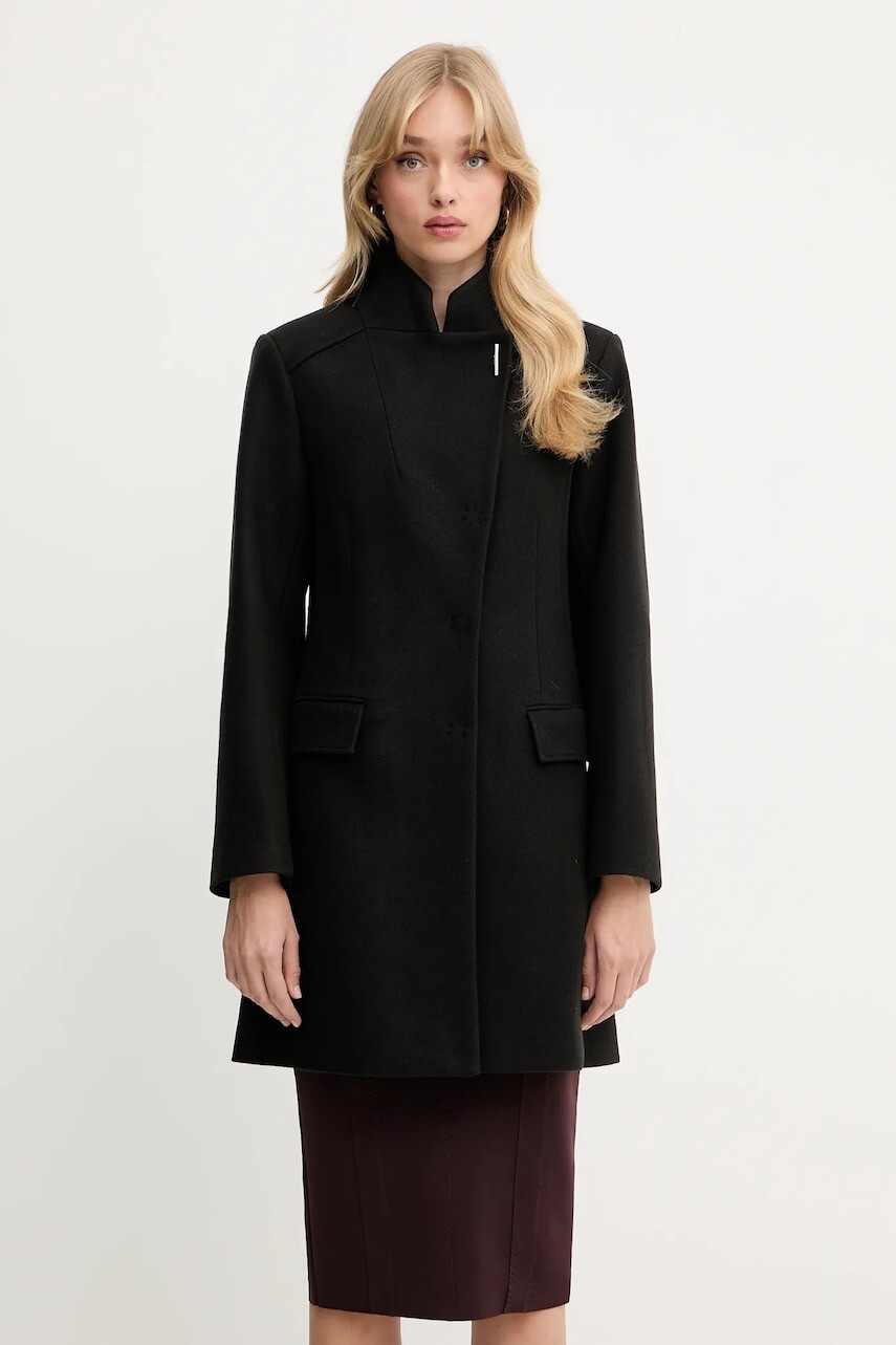 Kabát s prímesou vlny Liu Jo čierna farba, MF5119 J4873