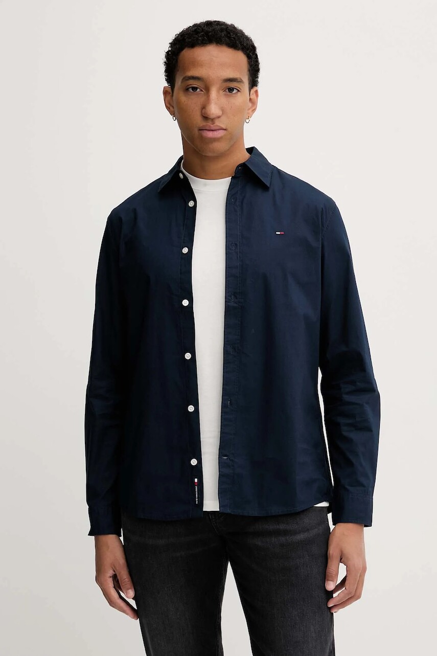 Bavlnená košeľa Tommy Jeans tmavomodrá farba, regular, s klasickým golierom, DM0DM22026