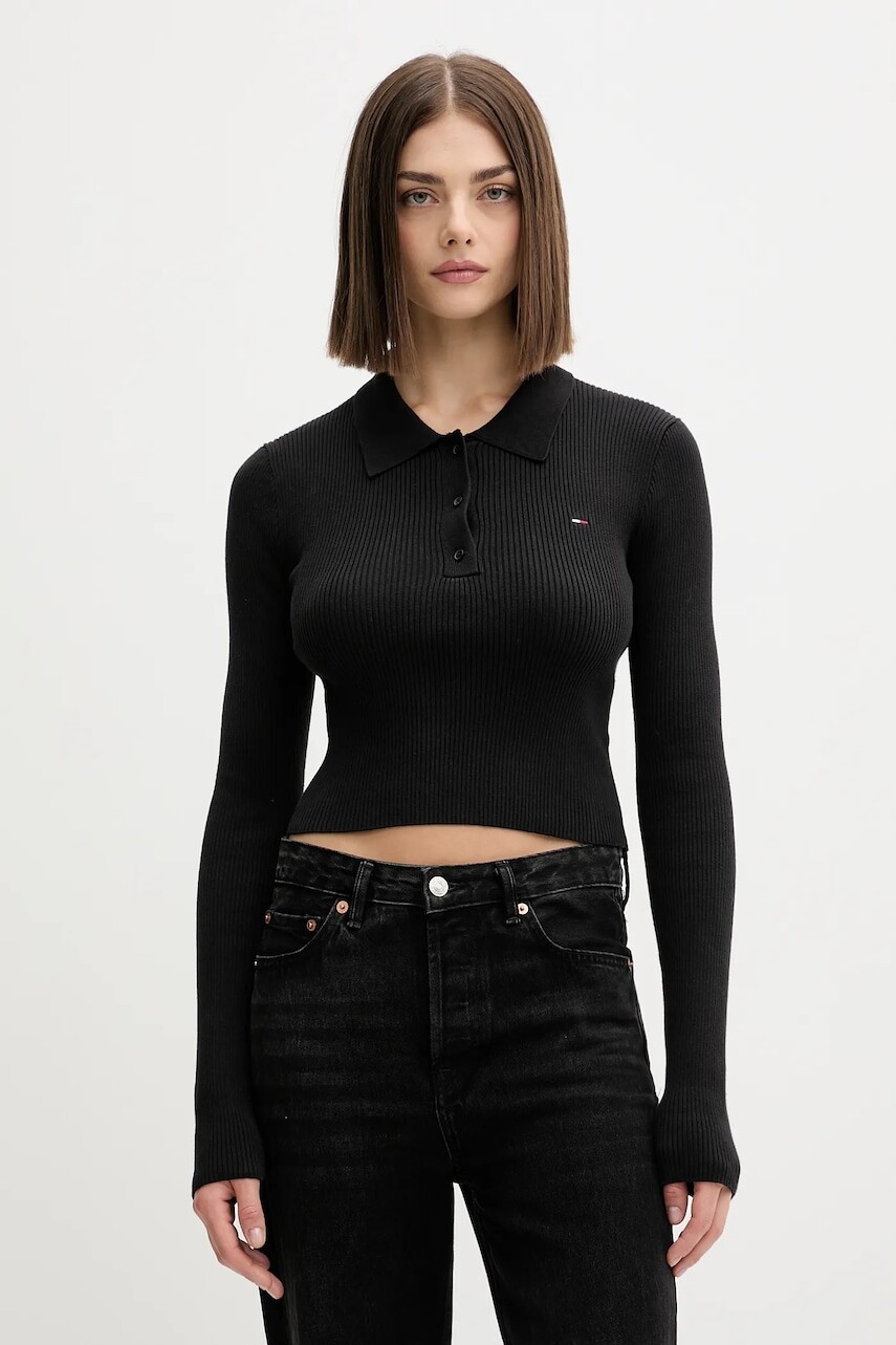 Sveter Tommy Jeans čierna farba, ľahký, DW0DW21829