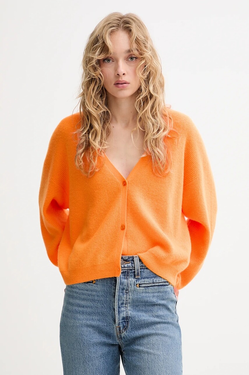 Vlnený kardigán American Vintage oranžová farba, ľahký, RAX19C