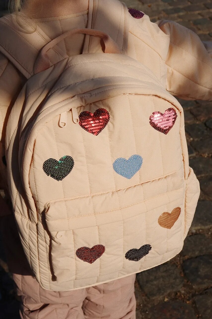 Detský ruksak Konges Sløjd JUNO QUILTED SEQUIN BACKPACK MIDI ružová farba, malý, s nášivkou, KS103554