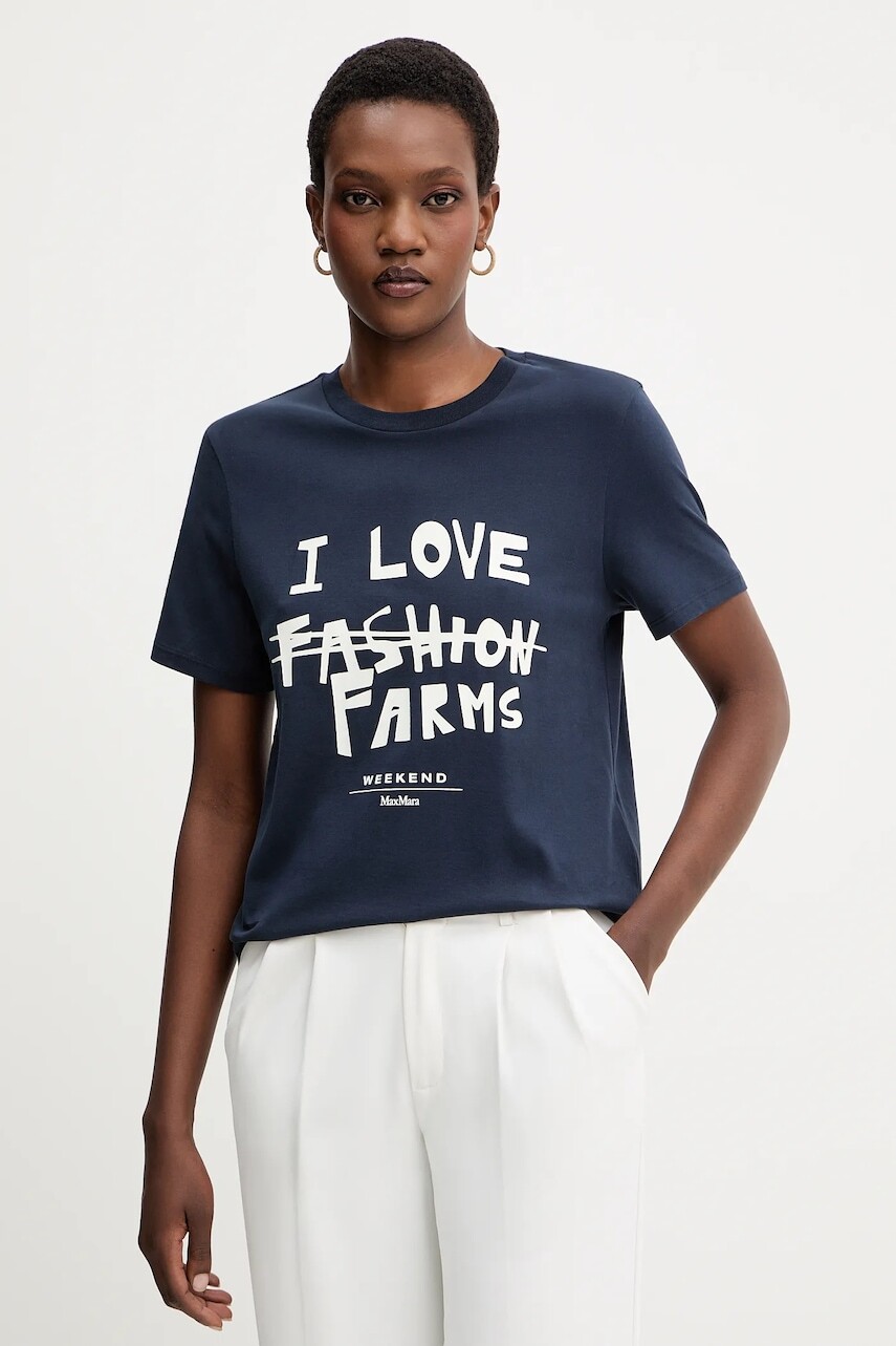 Bavlnené tričko Weekend Max Mara CLOWN dámske, tmavomodrá farba, 2525976012600