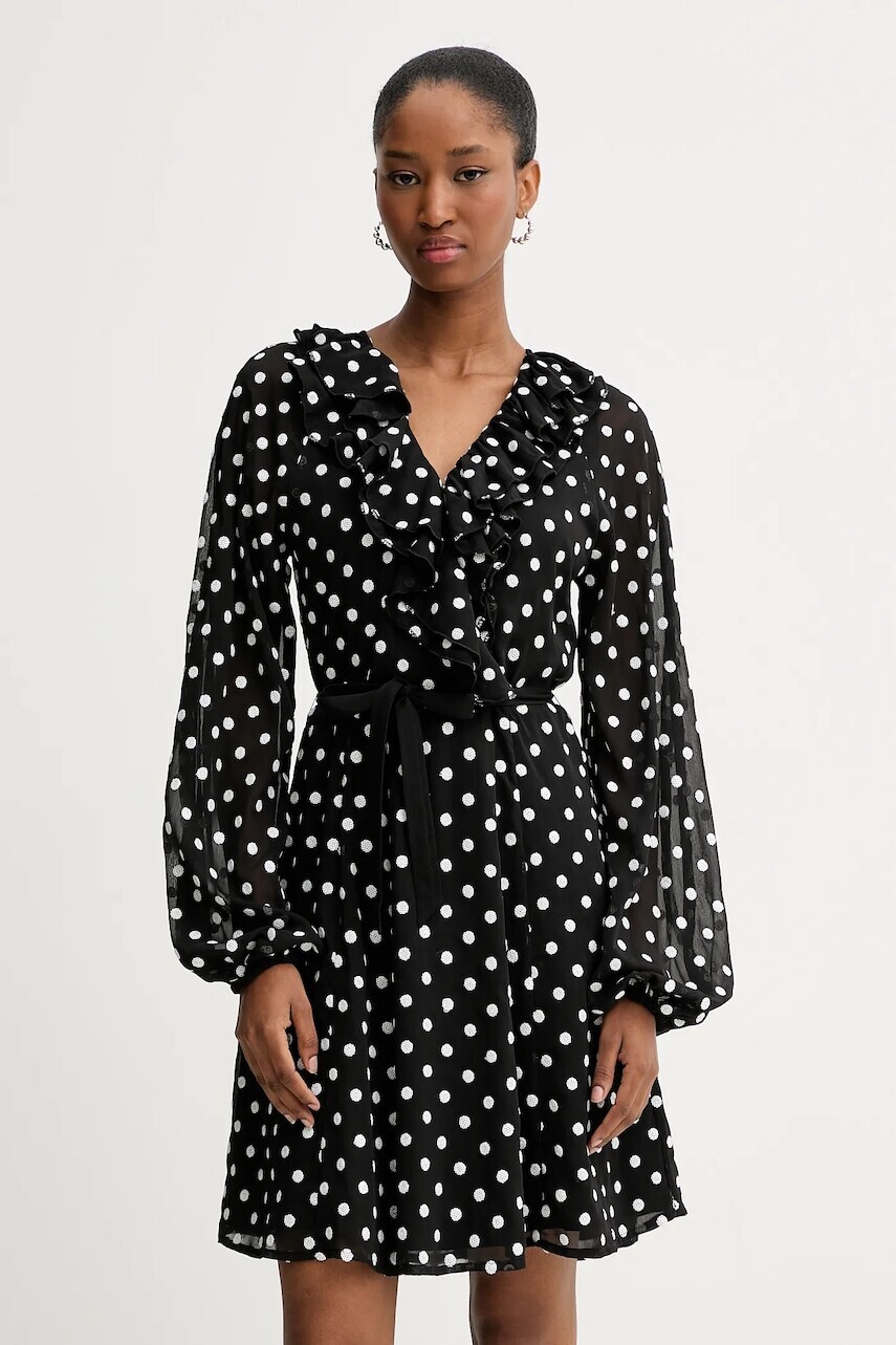 Šaty Rotate Chiffon Ruffle Mini čierna farba, mini, áčkový strih, 113258000