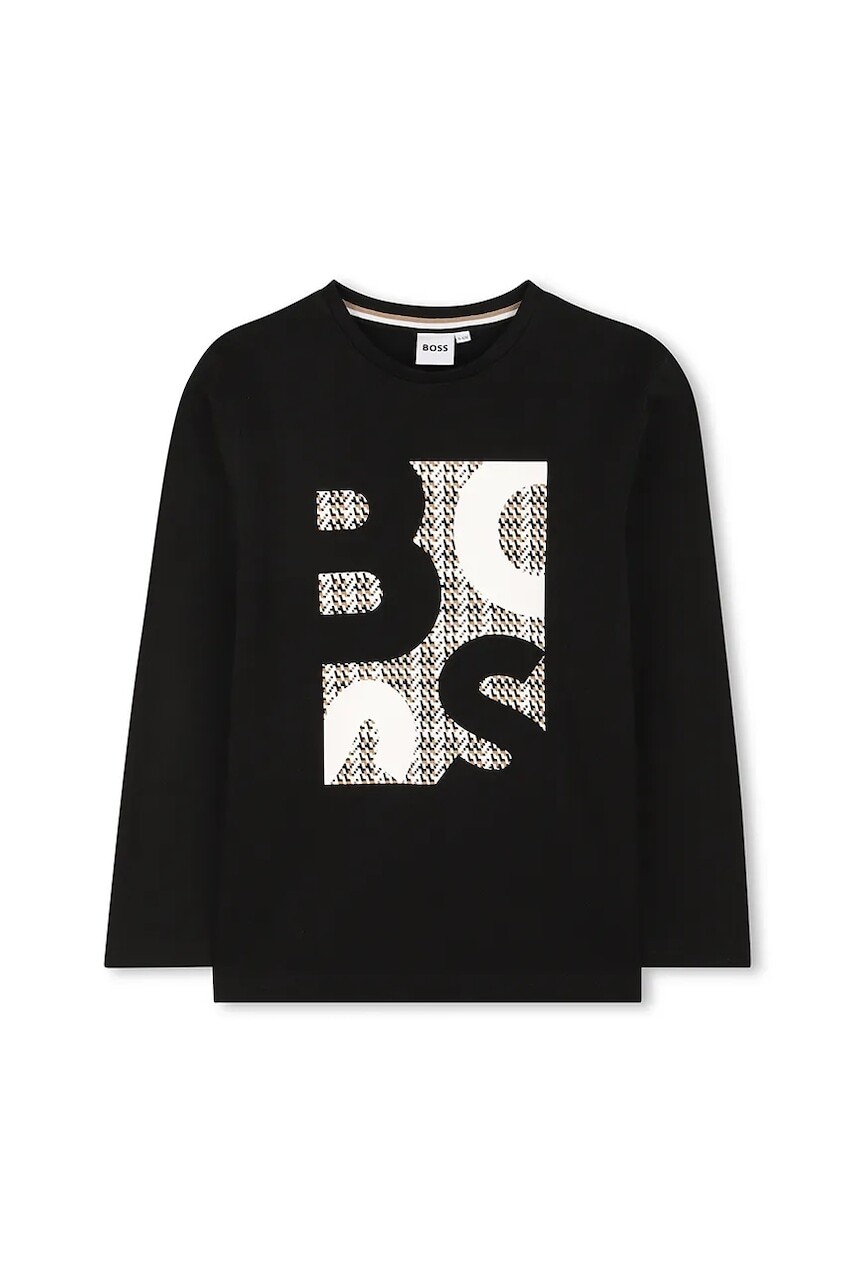 Detské tričko s dlhým rukávom BOSS čierna farba, s potlačou, J52362