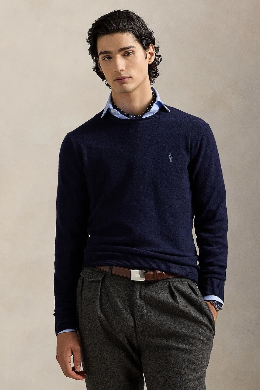 Vlnený sveter Polo Ralph Lauren tmavomodrá farba, 710974148