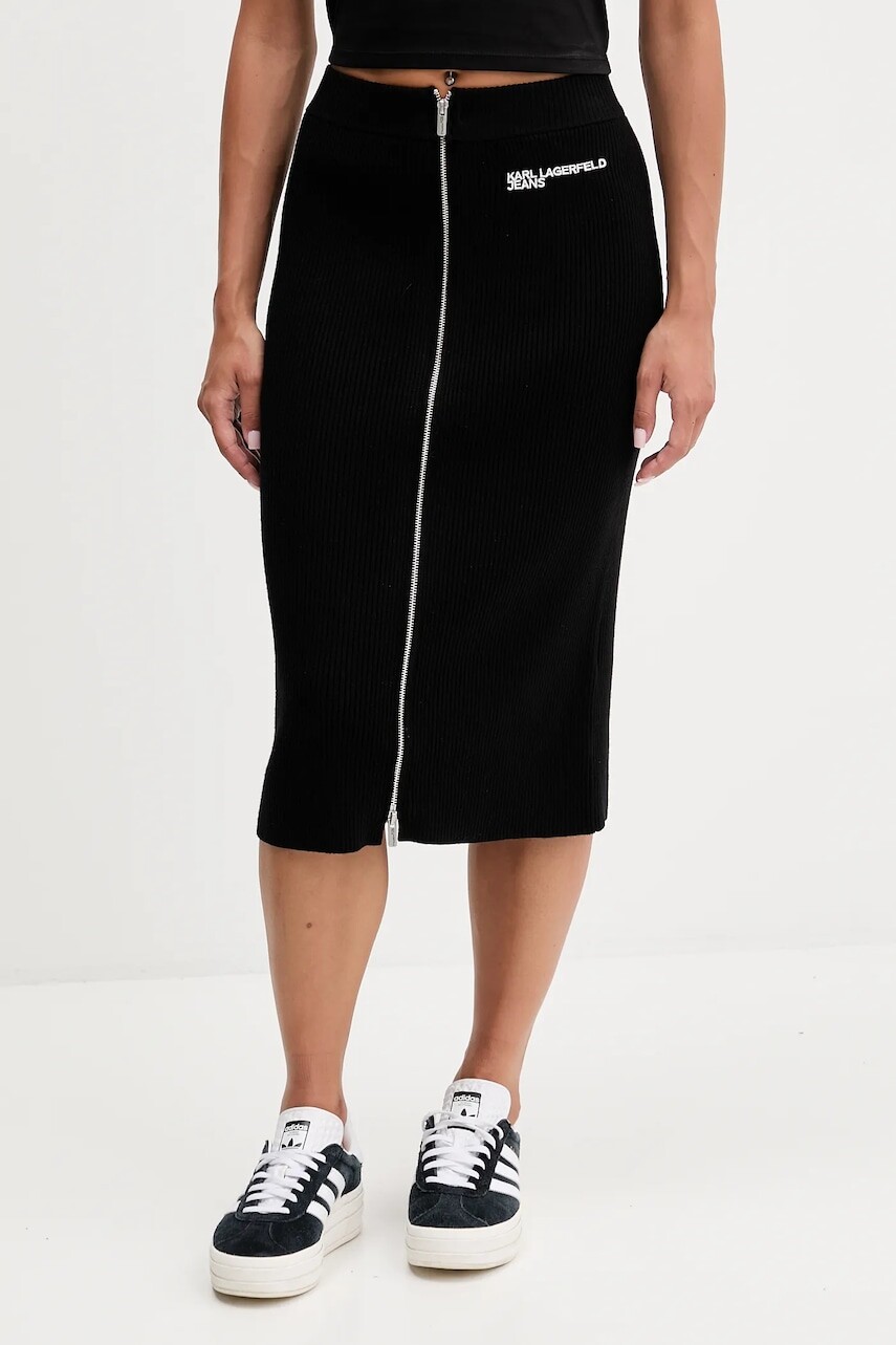Sukňa Karl Lagerfeld Jeans čierna farba, midi, puzdrová, A4W12005