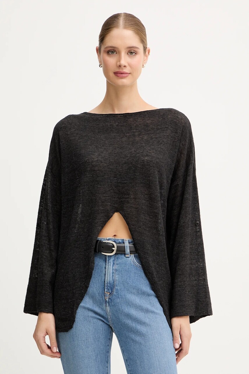 Vlnený sveter United Colors of Benetton šedá farba, ľahký, 109PD10E1