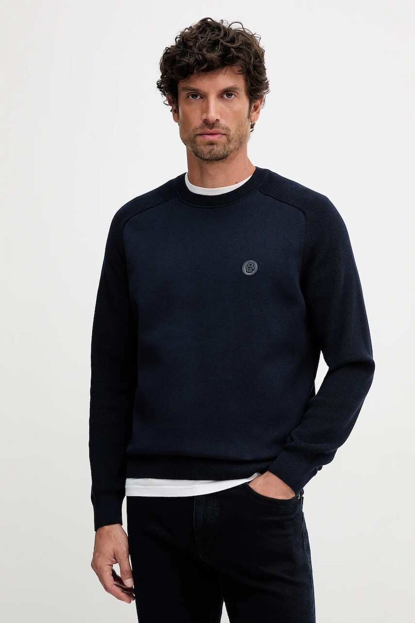 Bavlnený sveter BOSS tmavomodrá farba, ľahký, 50543136